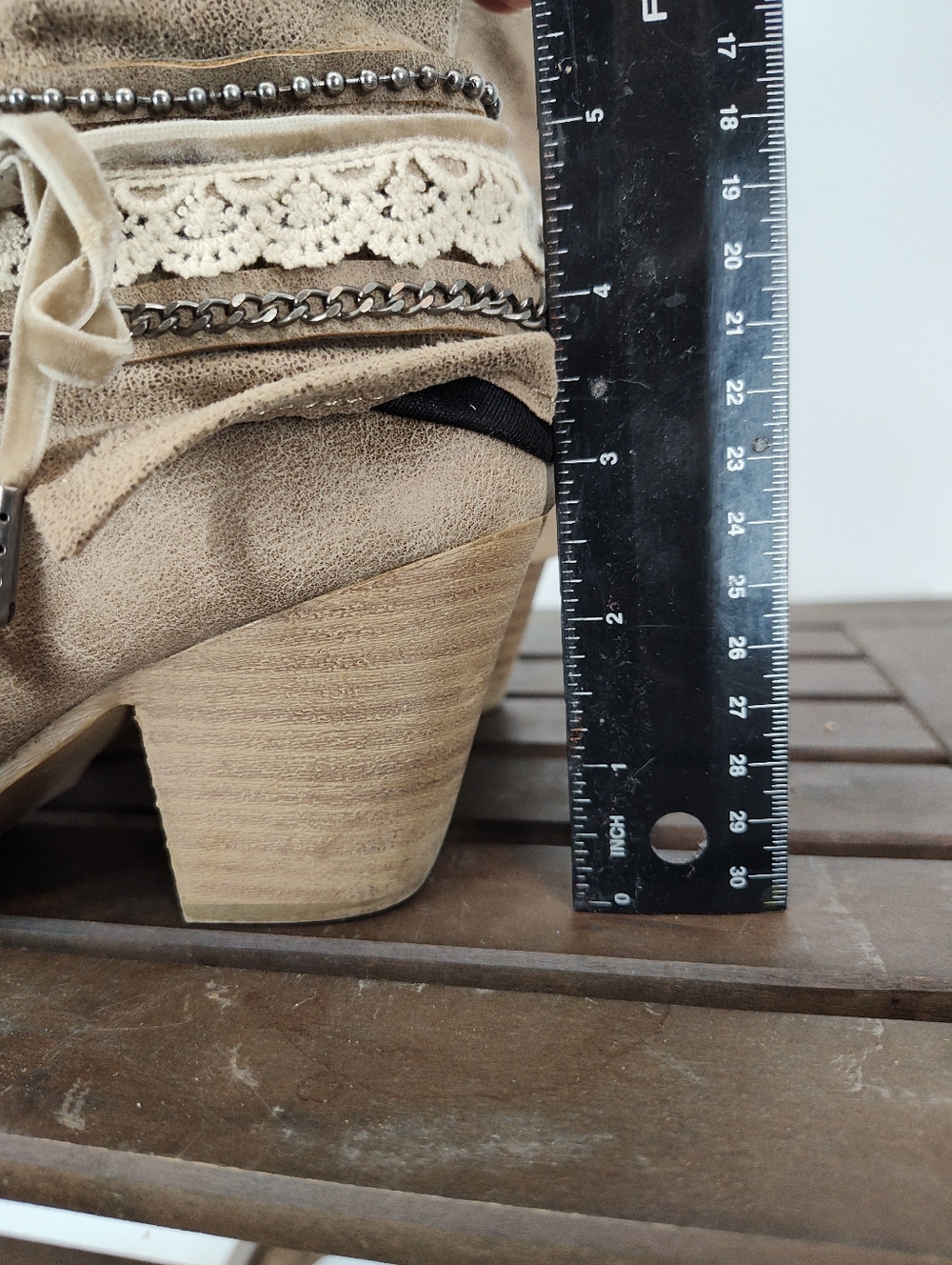 pop Wichita Taupe Faux Leather Lace-Trim Heeled Ankle Boots Women's 8.5M - Picture 9 of 13